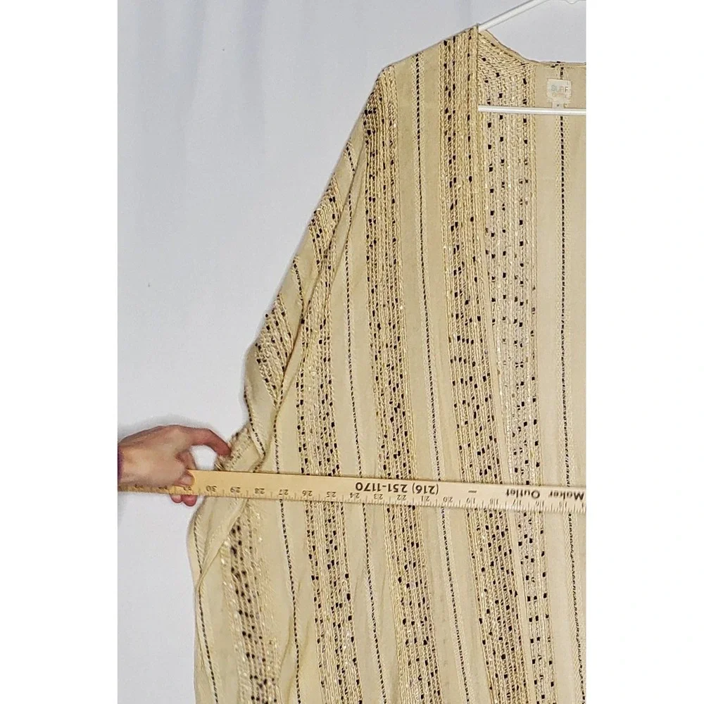 Surf Gypsy Cover Up Medium Beige Textured Stripe Tassel Boho Airy‎ Minimalist